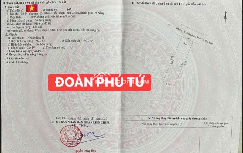 Bán đất tặng nhà C4 kiệt Ô TÔ K104 Đoàn Phú Tứ